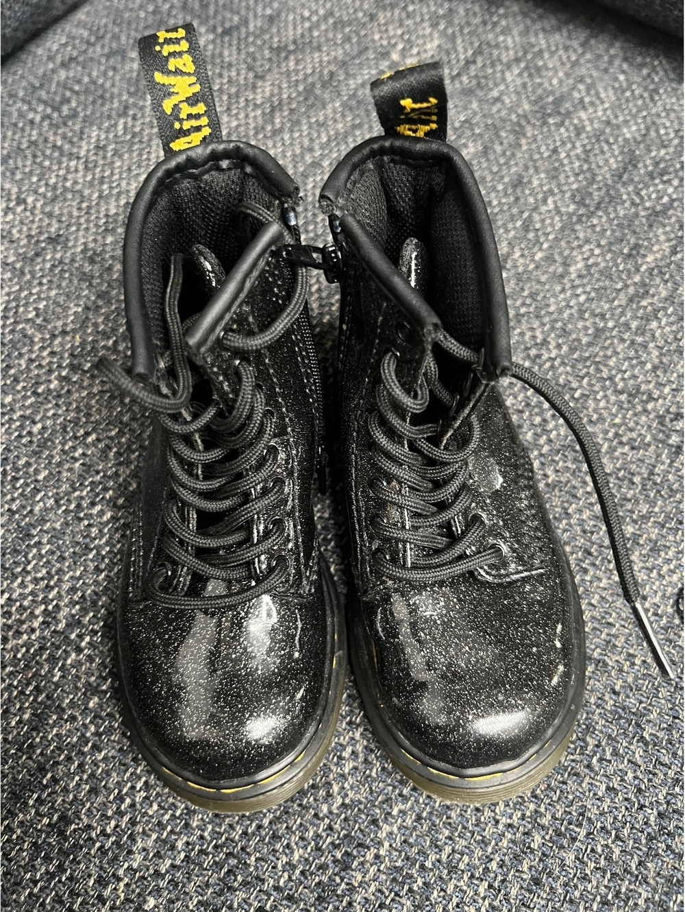 Dr Martens size kid 8 kids black glitter patent lace up boots